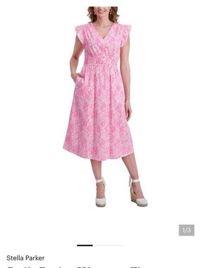 Stella Parker Pink Floral Wrap-Style Midi Dress 100% Cotton Size: M